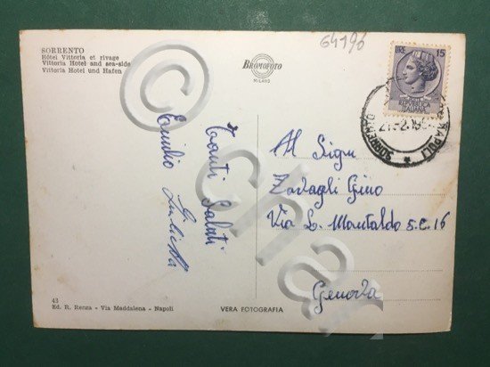 Cartolina Sorrento - Hotel Vittoria e Porto - 1952