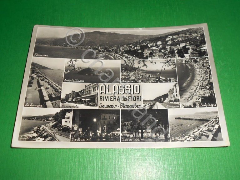 Cartolina Souvenir di Alassio - Vedute diverse 1956.