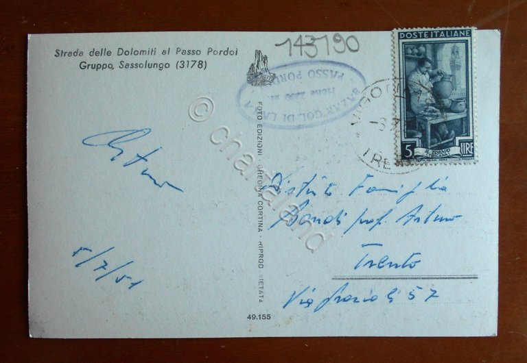 Cartolina Strada delle Dolomiti al Passo Pordoi - Gruppo Sassolungo …