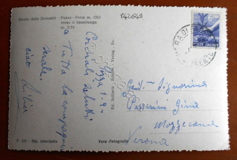 Cartolina Strada delle Dolomiti Pozza - Perra - 1940 ca.