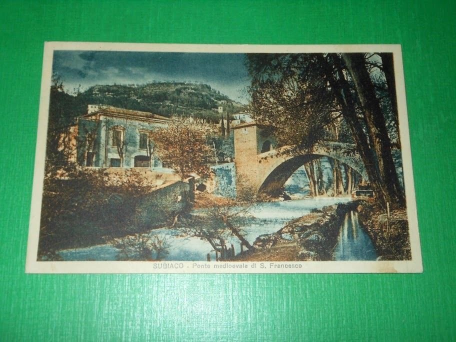 Cartolina Subiaco - Ponte medioevale di S. Francesco 1935.