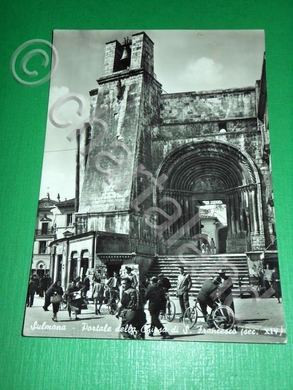 Cartolina Sulmona - Portale della Chiesa di S. Francesco 1957