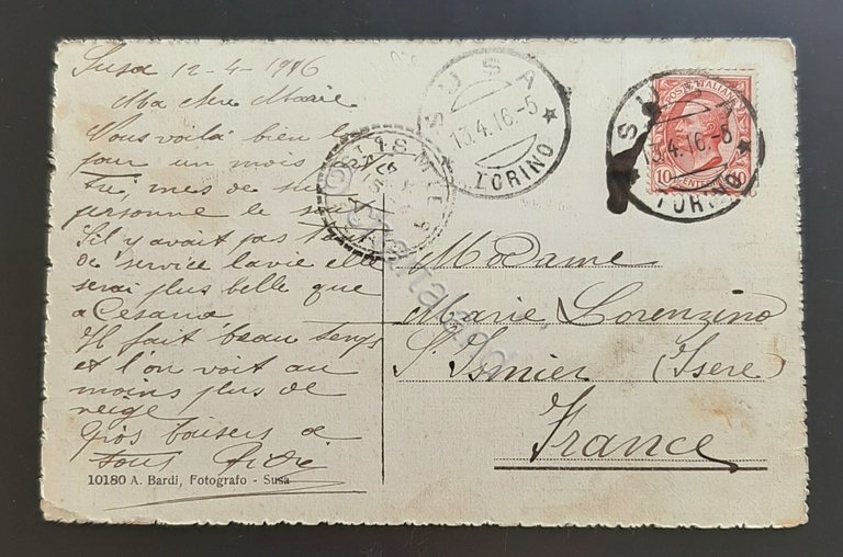 Cartolina Susa - Il Castello - 1916