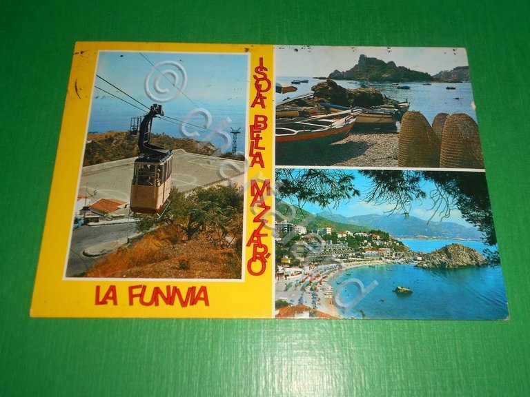 Cartolina Taormina - La funivia per Isola Bella e Mazzaro …