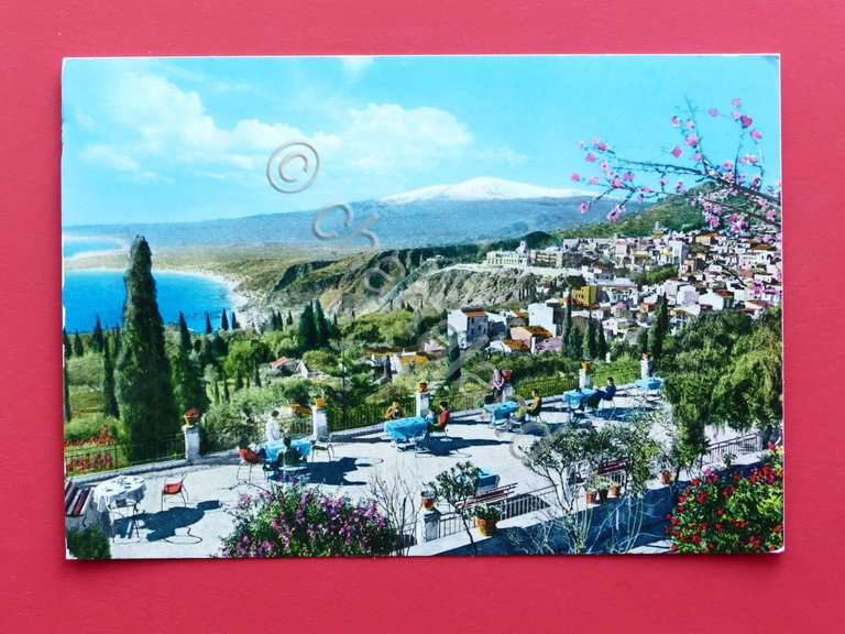 Cartolina Taormina - Panorama dalla terrazza dell'Hotel Timeo - 1967