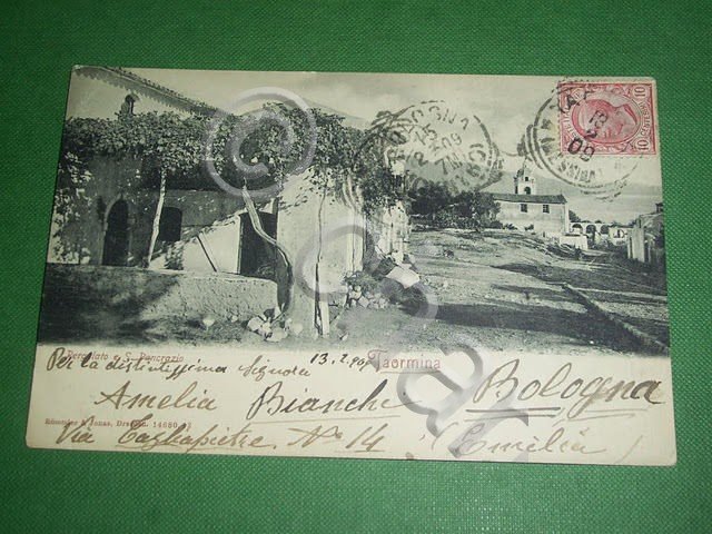 Cartolina Taormina - Pergolato e S. Pancrazio 1909