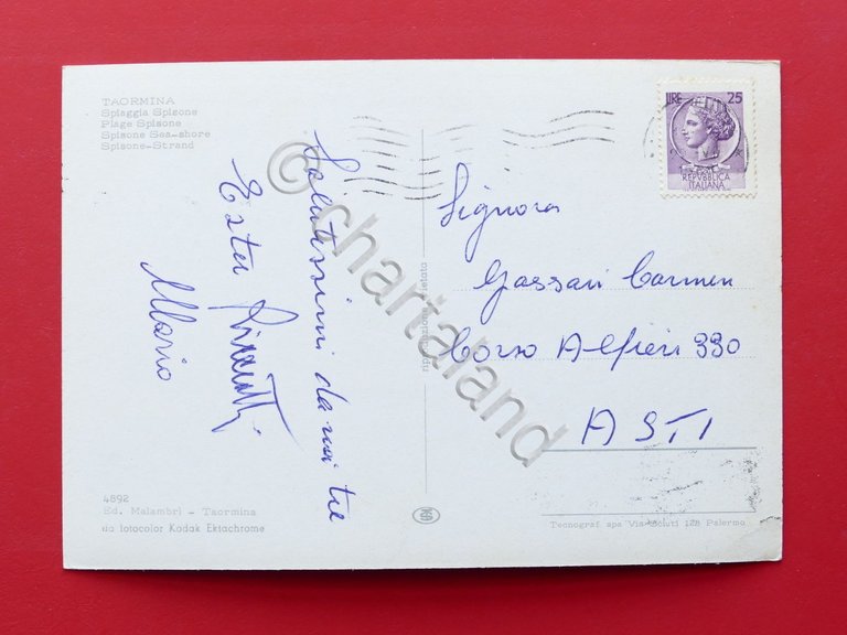 Cartolina Taormina - Spiaggia Spisone - 1968