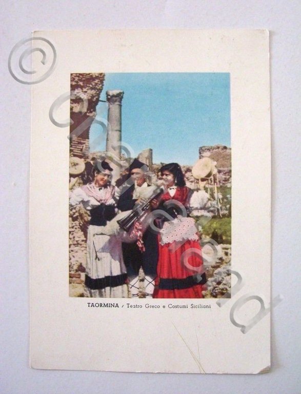 Cartolina Taormina - Teatro Greco e costumi 1954