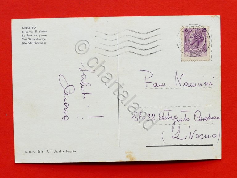 Cartolina Taranto - Il Ponte di Pietra - 1969.