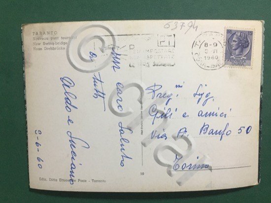 Cartolina Taranto - Nuovo Ponte Girevole - 1960