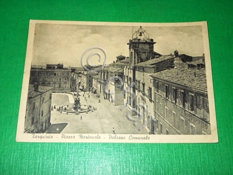 Cartolina Tarquinia - Piazza Nazionale - Palazzo Comunale 1951