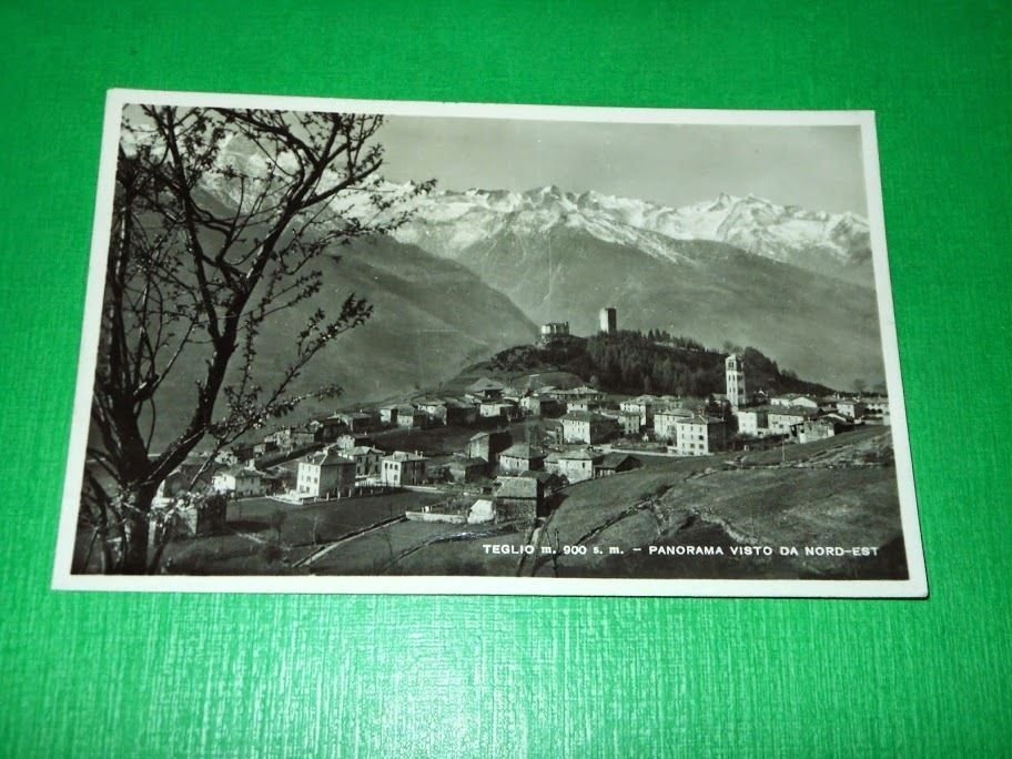 Cartolina Teglio - Panorama visto da Nord Est 1950.