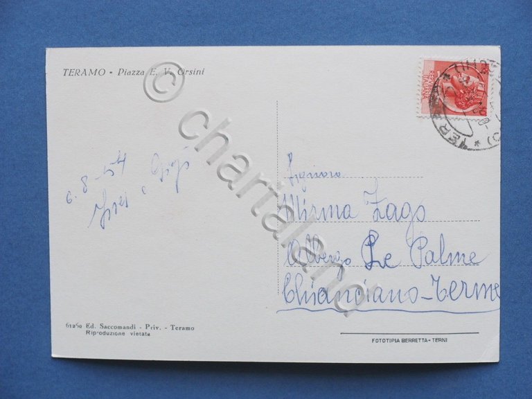 Cartolina Teramo - Piazza E.V. Orsini - 1954