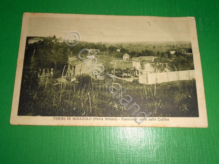 Cartolina Terme di Miradolo - Panorama visto dalle Colline 1928.