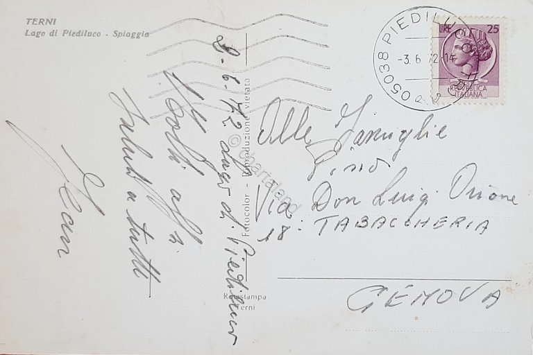 Cartolina Terni - Lago di Piediluco - Spiaggia - 1972