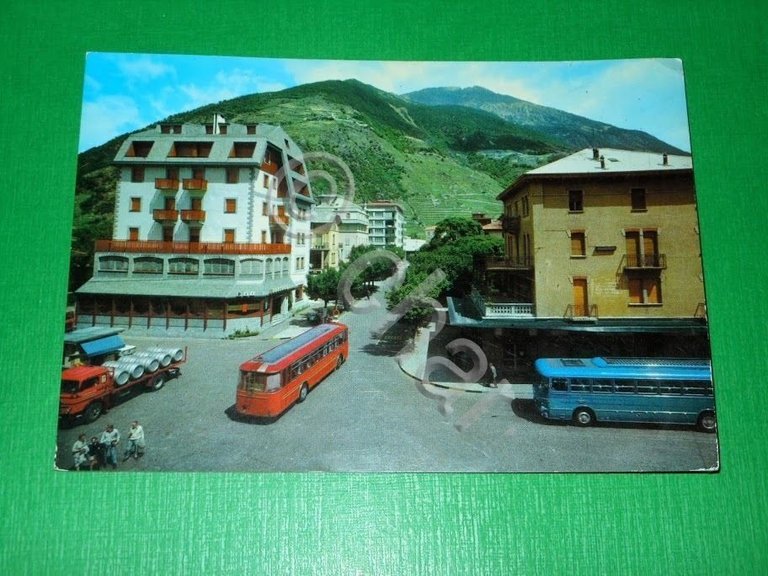 Cartolina Tirano - Piazzale della Stazione 1971.