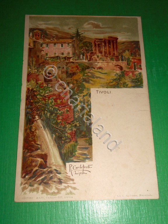 Cartolina Tivoli - Particolare - illustratore R. Carloforti 1900 ca.