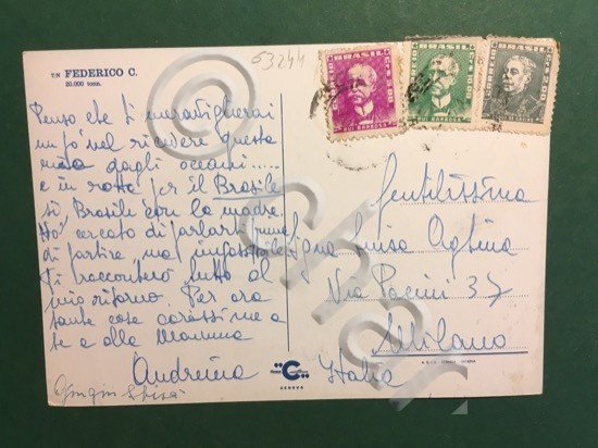 Cartolina TN Federico Costa - 20000 Tonn. - 1970