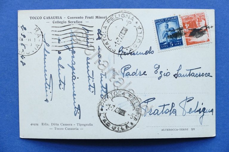 Cartolina Tocco Casauria - Convento Frati Minori - 1948.