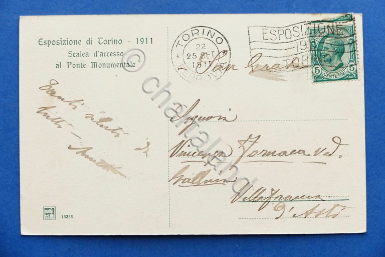 Cartolina Torino - Esposizione 1911 - Scalea d'accesso al ponte …