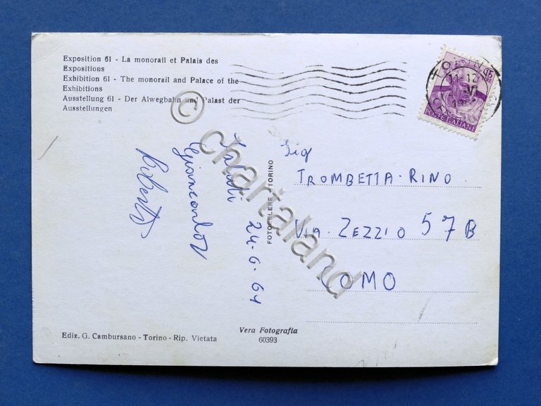Cartolina Torino - Esposizione Italia 61 - Monorotaia e Palazzo …