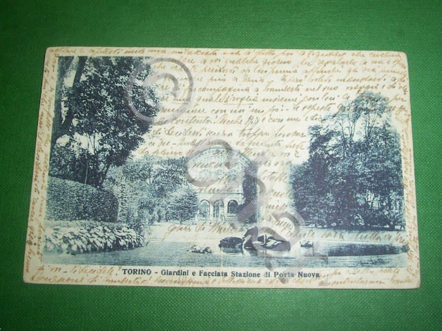 Cartolina Torino - Giardini e facciata Stazione di Porta Nuova …