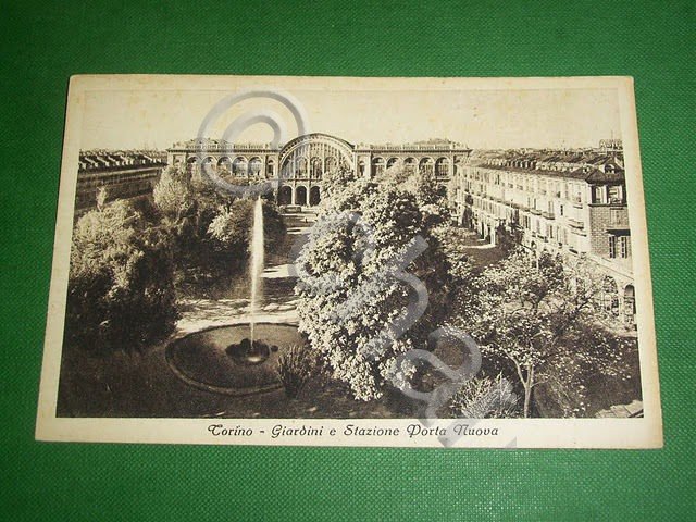 Cartolina Torino - Giardini e Stazione Porta Nuova 1935 ca