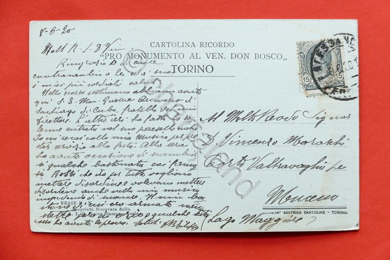 Cartolina Torino - Monumento a Don Bosco - 1920.