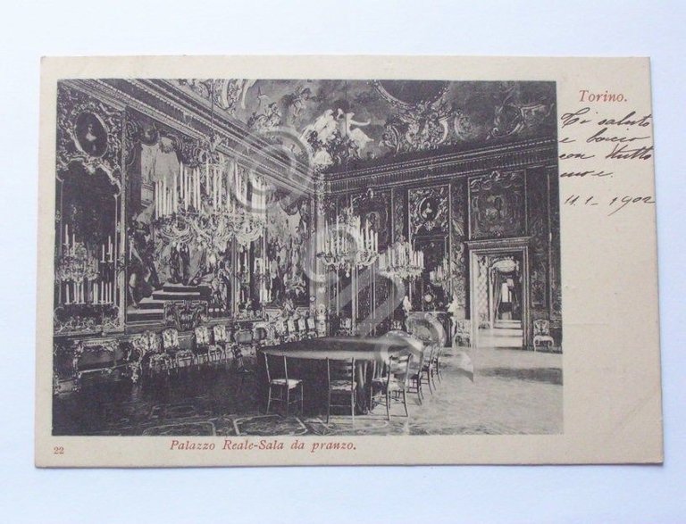 Cartolina Torino - Palazzo reale - Sala da Pranzo 1902