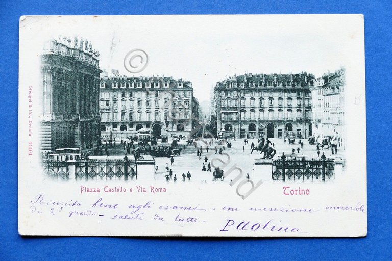 Cartolina Torino - Piazza Castello e Via Roma - 1905 …
