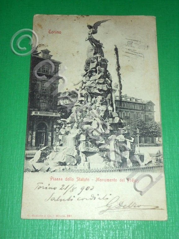 Cartolina Torino - Piazza dello Statuto - Monumento del Frejus …