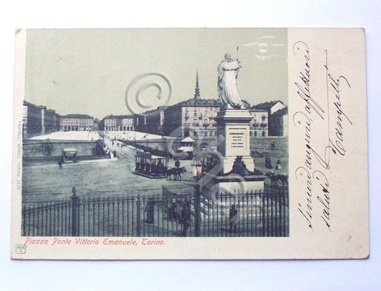 Cartolina Torino - Piazza Ponte Vittorio Emanuele 1901