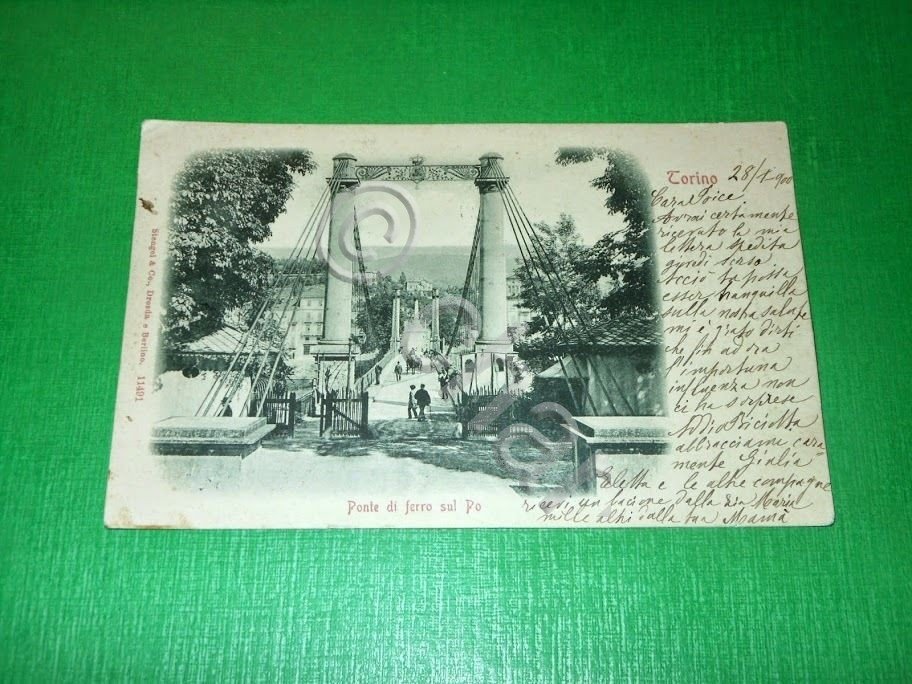 Cartolina Torino - Ponte di ferro sul Po 1900 | Immagine principale