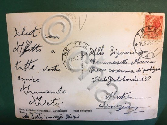 Cartolina Trani - Stazione FF.SS. - 1954