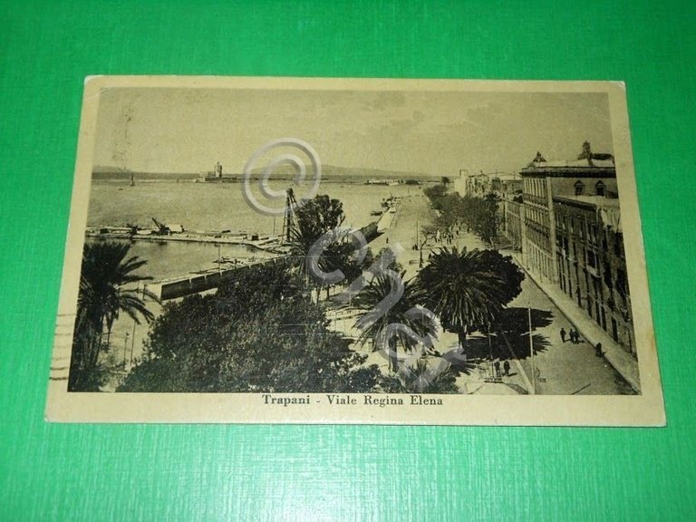 Cartolina Trapani - Viale Regina Elena 1945.