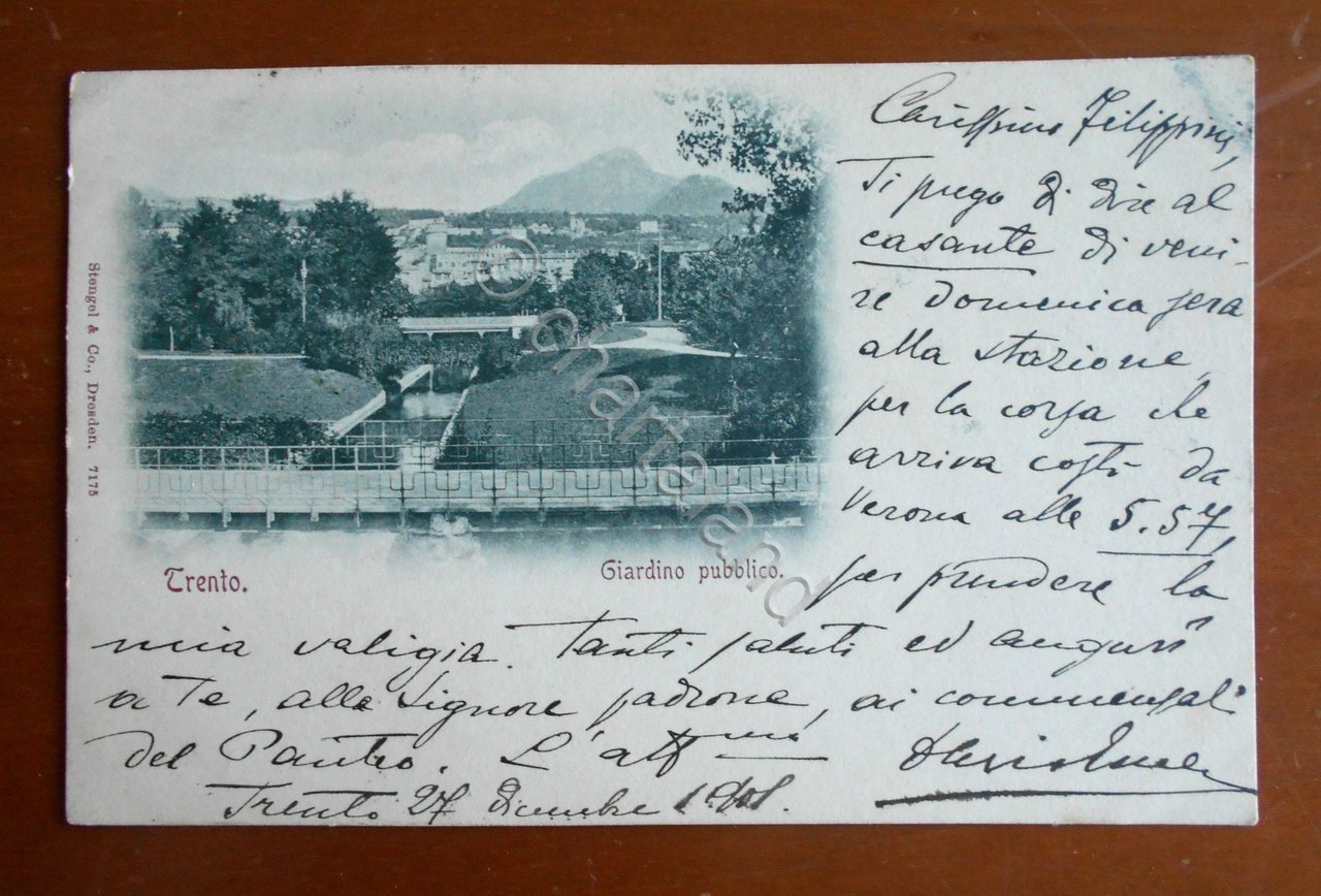 Cartolina Trento - Giardino pubblico - 1901