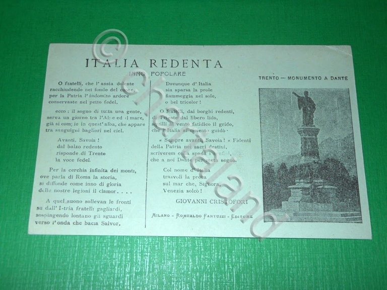 Cartolina Trento - Monumento a Dante - Versi dell' Inno …