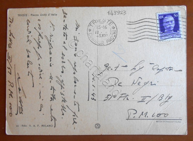 Cartolina Trieste - Piazza Unita' d' Italia - 1943