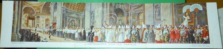 Cartolina tripla Roma Religione -- L'imponente Corteo Papale 1900 ca.