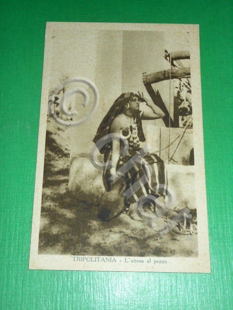 Cartolina Tripolitania - L'attesa al pozzo 1934