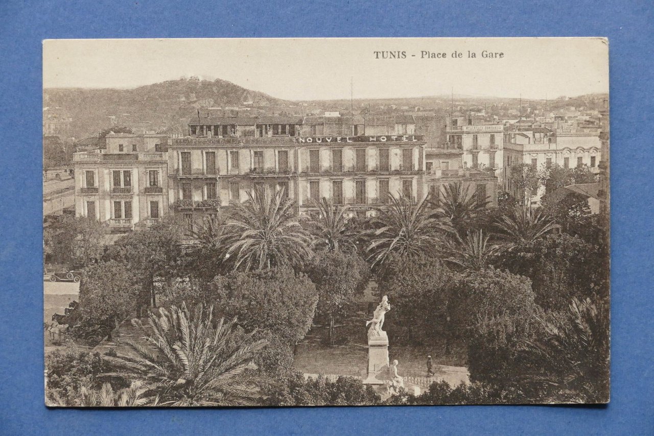 Cartolina Tunisia - Place de la Gare - 1937.