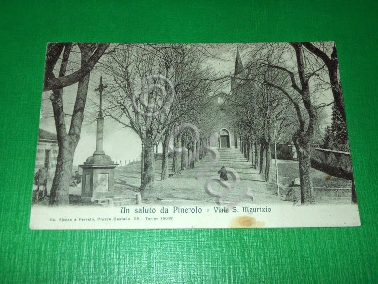 Cartolina Un saluto da Pinerolo - Viale S. Maurizio 1907.