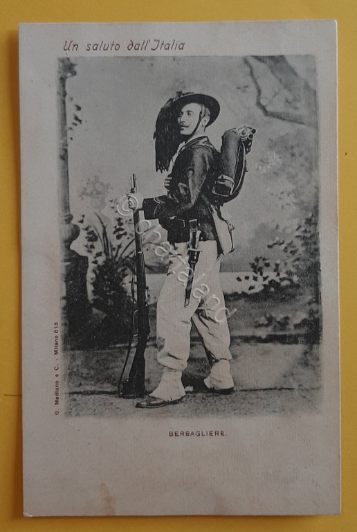Cartolina Un Saluto dall' Italia - Bersagliere - 1900
