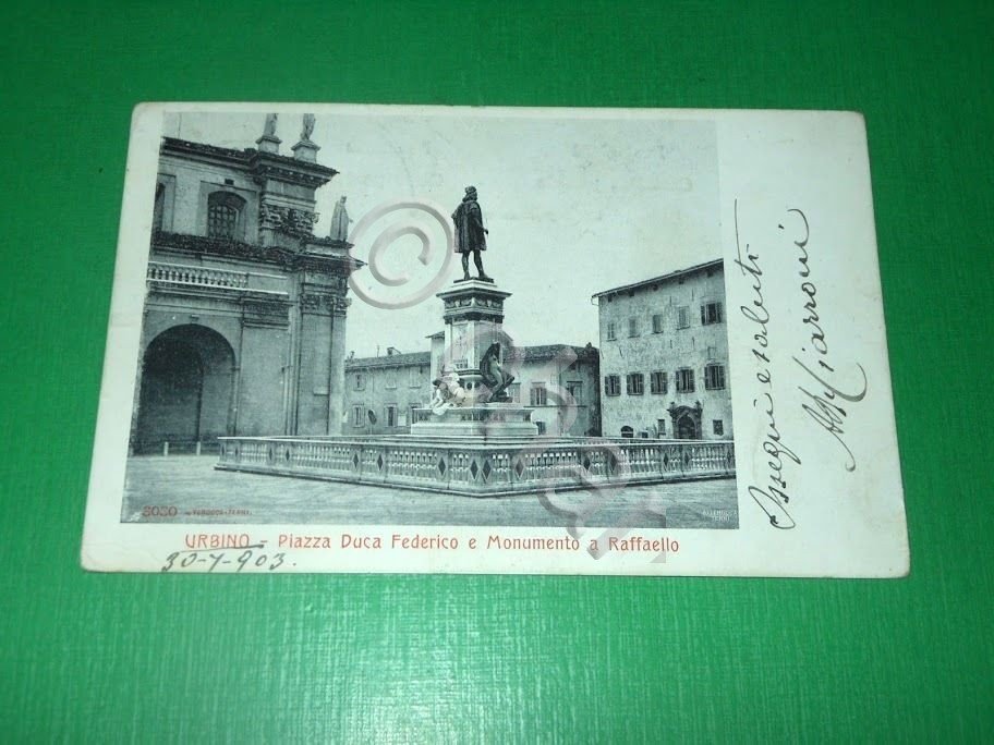 Cartolina Urbino - Piazza Duca Federico e Monumento a Raffaello …
