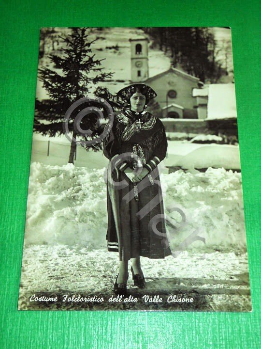 Cartolina Valle Chisone - Costume Folcloristico 1950 ca
