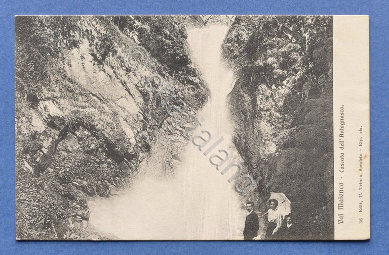 Cartolina Valmalenco - Cascata dell'Antognasco - 1910 ca.