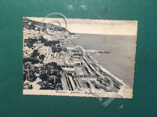 Cartolina Varazze - Giardini e Bagni Roma - 1952