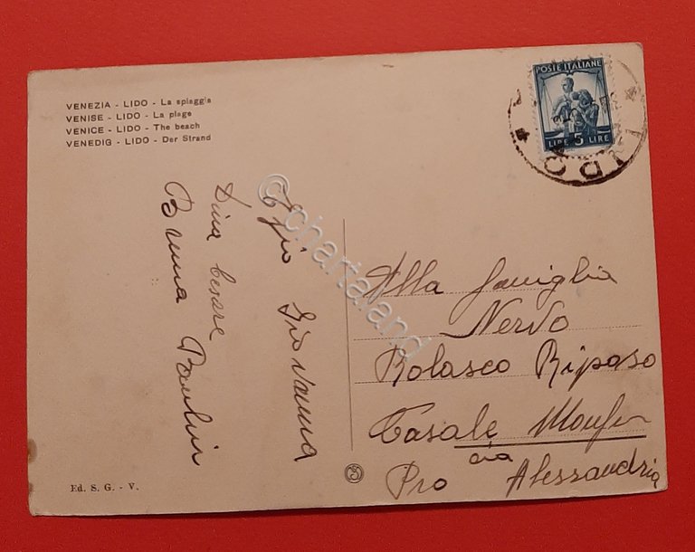 Cartolina Venezia - Lido - La Spiaggia - 1953