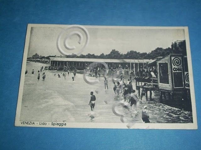 Cartolina Venezia - Lido - La spiaggia 1938.
