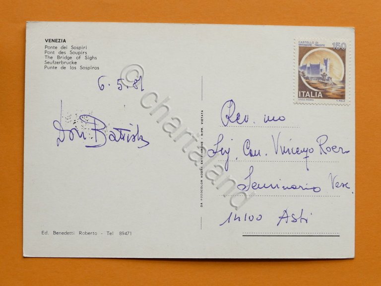 Cartolina Venezia - Ponte dei Sospiri - 1981.